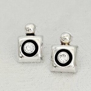 Very Rare Silpada Sterling Silver CZ Square Link Vintage Earrings on Posts P0566